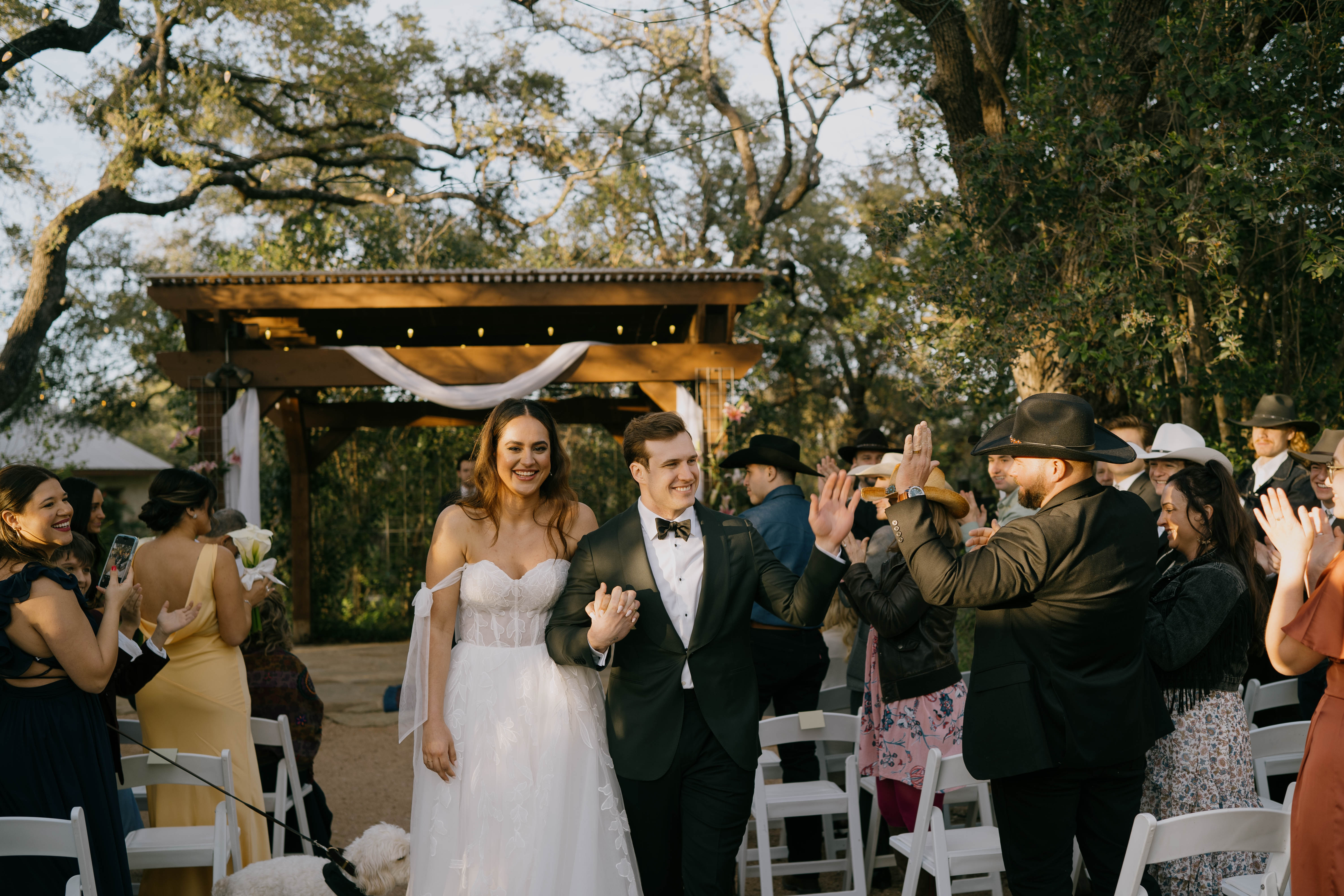 Bride and groom at ceremony at Hudson Bend Ranch in Austin, Texas