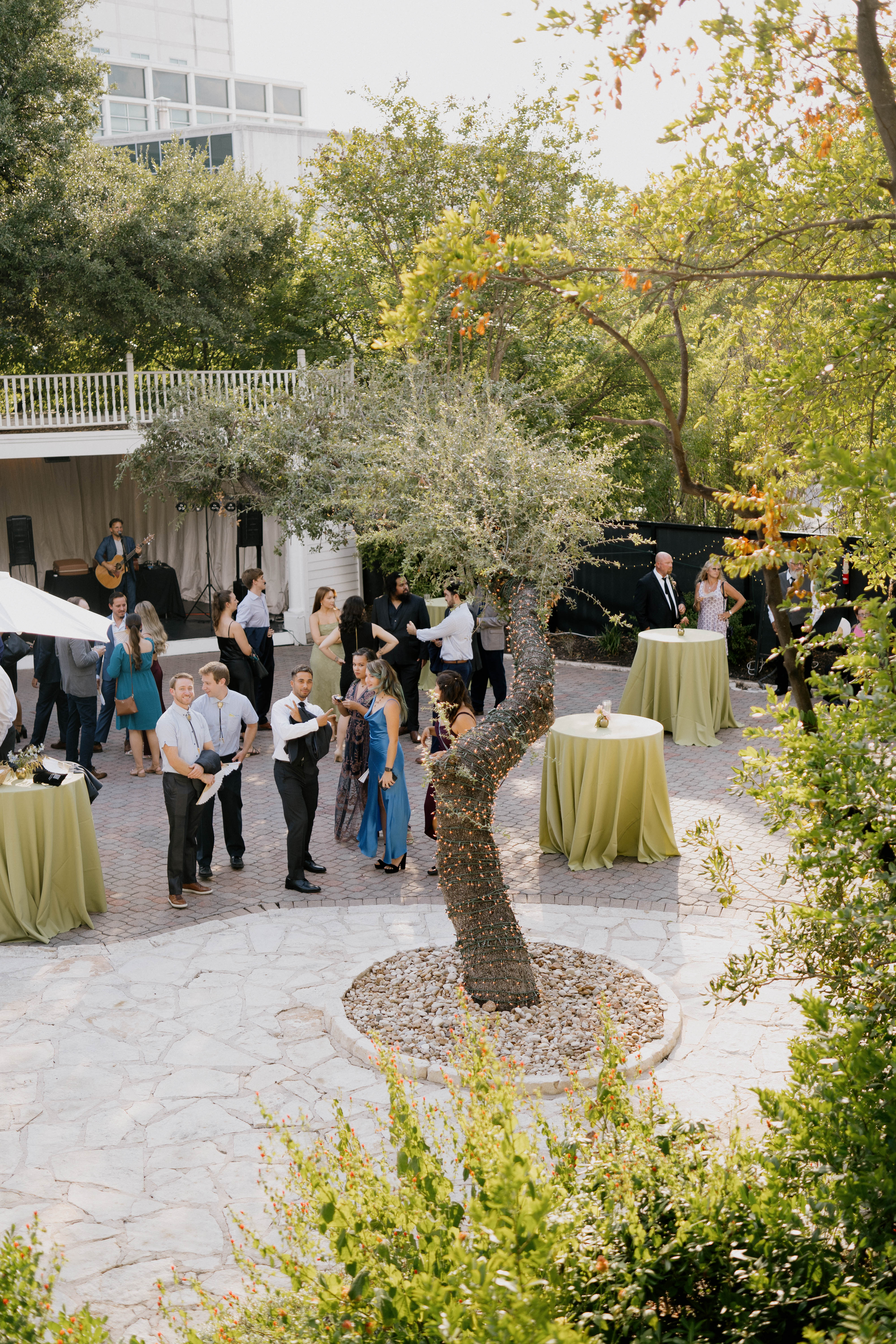 Guests in courtyard at Allan House in Austin, Texas